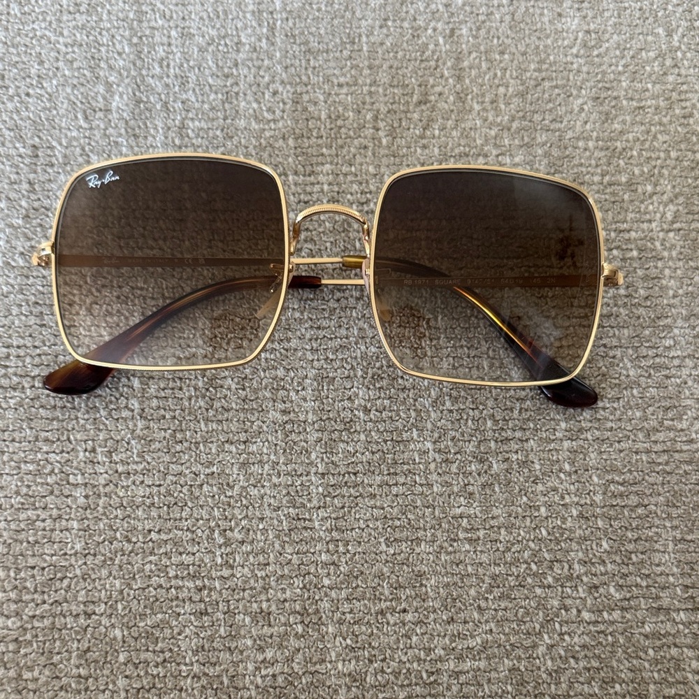 Ray-Ban Gold and Brown Square Sunglasses